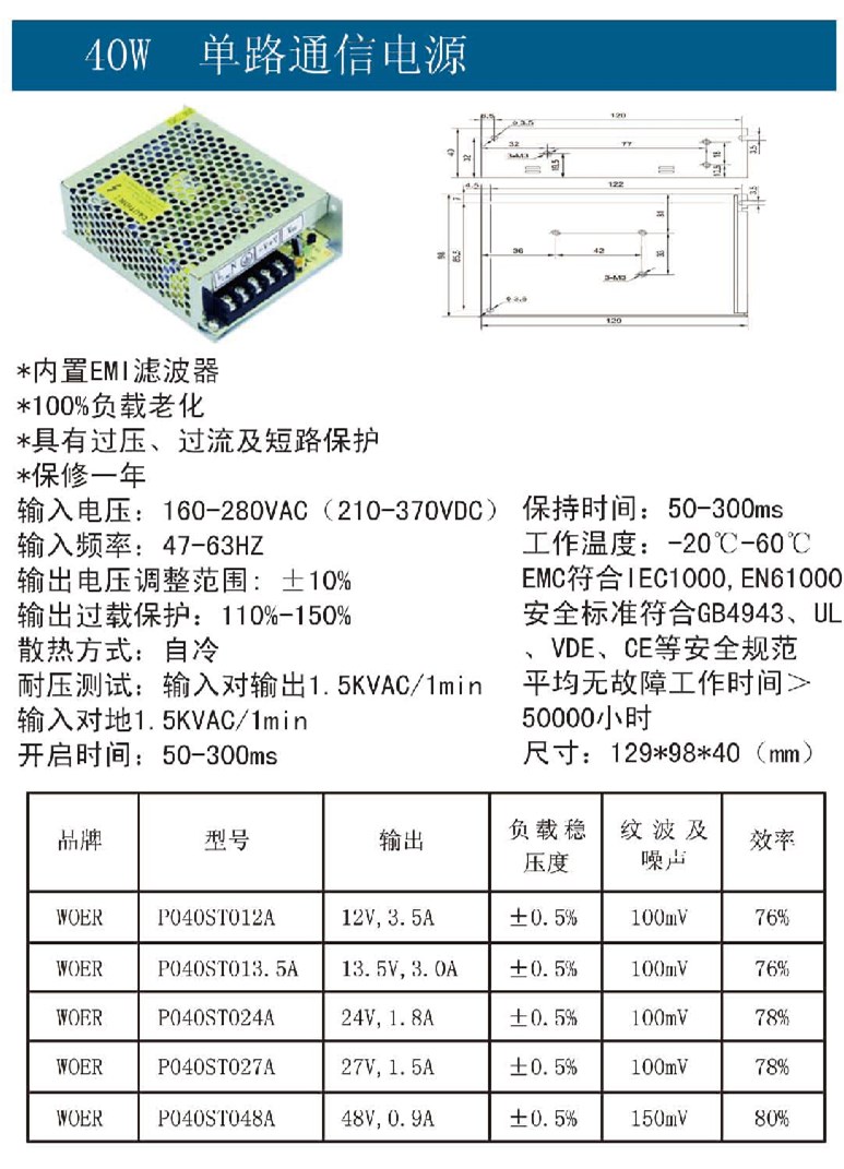 40W單路通信電源